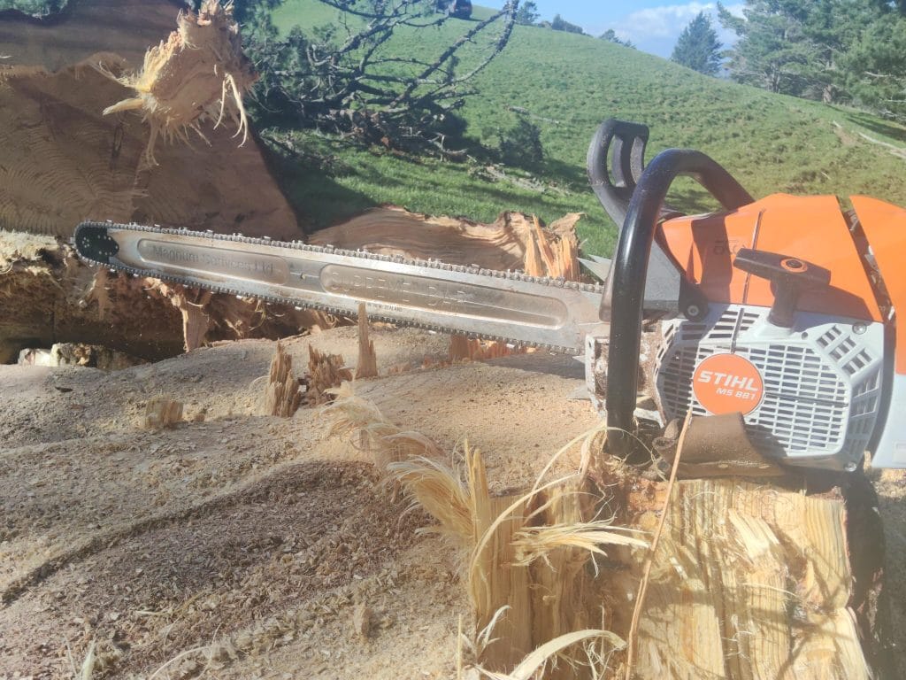 supreme prolite bar on a stihl chainsaw - showing custom engraving